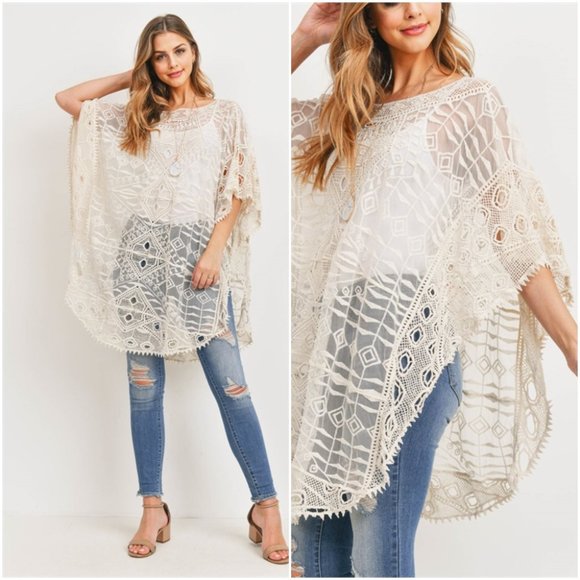 #62 Ivory Embroidered Poncho - Picture 2 of 11